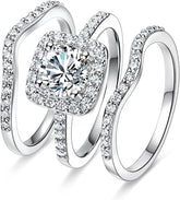 3 PC Round Cut Moissanite Three-in-One Halo Wedding Engagement Promise Eternity Ring for Women