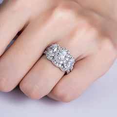 2 PC Oval Cut 3-Stone Moissanite Sterling Silver Bridal Wedding & Engagement Ring Set for Women