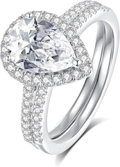 2 PC Pear Cut Moissanite Sterling Silver Bridal Wedding & Engagement Ring Set for Women