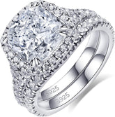 2 PC Cushion Cut CVD Diamond Split Shank 18K Gold Bridal Wedding & Engagement Ri