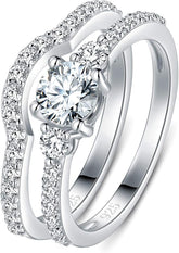 2 PC Infinity CVD Diamond Sterling Silver Three-in-One Bridal Wedding Engagement Ring Set for Women