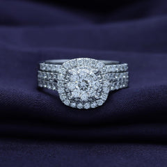 Halo Lab-Grown Moissanite Sterling Silver Bridal Wedding Engagement Ring Set for Women