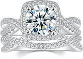 2 PC Round Cut CVD Diamond Halo 925 10K Gold Bridal Engagement & Wedding Ring Set for Women