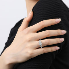 Round Cut Moissanite Sterling Silver 3PC Engagement Ring Set with Eternity Bands for Women