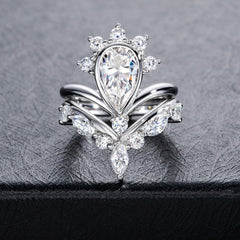 2PC Pear Cut Moissanite 925 Sterling Silver Bridal Engagement & Wedding Ring Set for Women