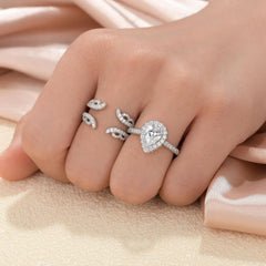 2 PC Pear Cut Moissanite Sterling Silver Bridal Wedding & Engagement Ring Enhancer Set for Women