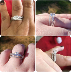 2 PC Princess Cut Moissanite Sterling Silver His & Hers Couples Bridal Wedding Ring Set for Men and Women