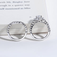 2 PC Cushion Cut Halo Moissanite Sterling Silver Bridal Wedding & Engagement Ring Set for Women