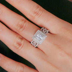 Princess Cut Moissanite 3-Piece Sterling Silver Bridal Wedding & Engagement Ring Set for Women