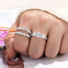 2 PC Round Cut Moissanite Three-Stone Sterling Silver Bridal Wedding & Engagement Ring Enhancer Set for Women