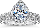 2 PC Pear Cut Moissanite Sterling Silver Stackable Bridal Wedding & Engagement Ring Set for Women