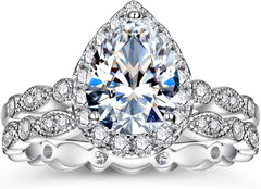 2 PC Pear Cut Moissanite Sterling Silver Stackable Bridal Wedding & Engagement Ring Set for Women