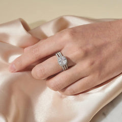 2 PC Cushion Cut Halo Moissanite Sterling Silver Bridal Wedding & Engagement Ring Enhancer Set for Women