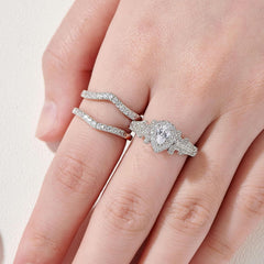 2 PC Vintage Pear Teardrop CVD Diamond 14K Gold Bridal Wedding & Engagement Ring