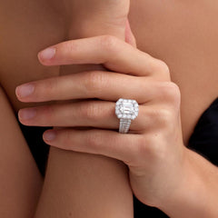 2 PC Emerald Cut Moissanite Sterling Silver Bridal Wedding & Engagement Ring Set for Women