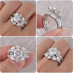 2 PC Round Brilliant Cut Moissanite Sterling Silver Bridal Wedding & Engagement Ring Enhancer Set for Women