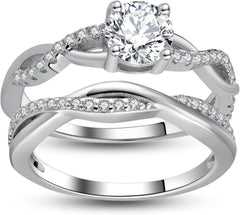 2 PC Round Brilliant Cut Moissanite Sterling Silver Solitaire Bridal Wedding & Engagement Ring Set for Women