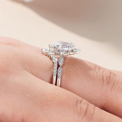2 PC Pear Teardrop CVD Diamond Sterling Silver Wedding & Engagement Ring Set for Women
