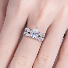 2 PC Pear Cut Moissanite Sterling Silver Bridal Wedding & Engagement Ring Set for Women