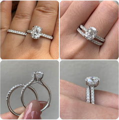 2 PC Oval Cut CVD Diamond 18K Gold Bridal Wedding Ring Set – Engagement, Promise
