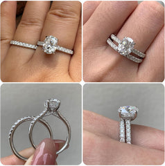 2 PC Oval Cut Moissanite Sterling Silver Bridal Wedding Ring Set – Engagement, Promise & Eternity Rings for Women