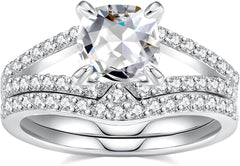 2 PC Pear Cut CVD Diamond Sterling Silver Bridal Wedding & Engagement Ring Set for Women