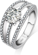 Round Cut Moissanite Halo 925 Sterling Silver Engagement & Wedding Promise Ring for Women