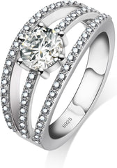 Round Cut Moissanite Halo 925 Sterling Silver Engagement & Wedding Promise Ring for Women
