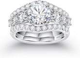3 PC Round Brilliant Cut CVD Diamond 7-Stone Three-Row 14K Gold Bridal Weddi