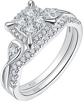 2 pc Infinity Sterling Silver Wedding Rings Set Round Cut Princess Cluster Moissanite for Women