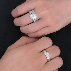 Princess Cut Moissanite His & Hers Sterling Silver Wedding & Engagement Promise Ring Set for Couples