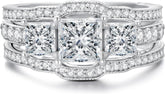 3PCS Princess Cut Wedding Ring Set for Women CVD Diamond Bridal Ring Set