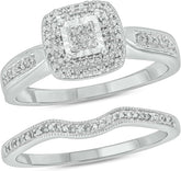 2 PC Square Halo Moissanite Sterling Silver Bridal Wedding & Engagement Ring Set for Women