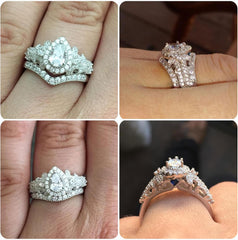 2 PC Vintage Pear Teardrop Moissanite Sterling Silver Bridal Wedding & Engagement Ring Set for Women