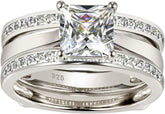 2PC Princess Cut Moissanite Sterling Silver Bridal Engagement Ring Set with Enhancer Wrap Band