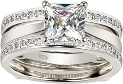 2PC Princess Cut CVD Diamond 10K Gold Bridal Engagement Ring Set Enhancer Wrap Band