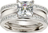 2PC Princess Cut CVD Diamond Sterling Silver Bridal Engagement Ring Set Enhancer Wrap Band