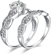 2 PC Round Cut CVD Diamond 18K Gold Wedding Band & Promise Ring Set for Women