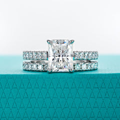 2PC Emerald Cut Moissanite 925 Sterling Silver Bridal Engagement & Wedding Ring Set for Women