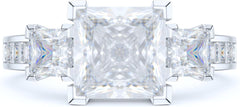 Princess Cut Simulated Moissanite Sterling Silver Three-Stone Promise & Engagement Ring for Women
