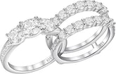 2 PC Round Cut Moissanite Three-Stone Sterling Silver Bridal Wedding & Engagement Ring Enhancer Set for Women