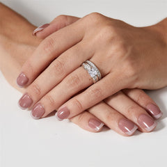 2PC Princess Cut Moissanite Sterling Silver Bridal Engagement Wedding Ring Set for Women