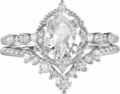 2 PC Pear Teardrop Moissanite Sterling Silver Wedding & Engagement Ring Set for Women