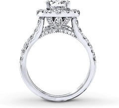 2PC Round Cut Moissanite Sterling Silver Bridal Engagement Ring Set for Women