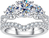 2PC Round Brilliant Cut Moissanite 925 Sterling Silver Bridal Engagement & Wedding Ring Set for Women