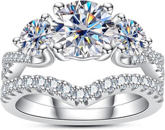 2 PC Round Brilliant Cut Moissanite Sterling Silver Bridal Wedding & Engagement Ring Set for Women