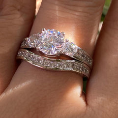 Vintage Three-Stone Moissanite Bridal Ring Set Engagement & Wedding Bands for Women