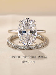 2 PC Oval Cut Moissanite Sterling Silver Bridal Wedding & Engagement Ring Set for Women