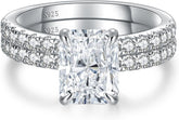 2PC Radiant Cut Moissanite 925 Sterling Silver Bridal Engagement & Promise Ring Set for Women