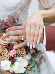 2 PC Round Cut Moissanite Halo 925 Sterling Silver Bridal Engagement & Wedding Ring Set for Women